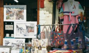 Items for sale displayed outside a shop in Seoul, South Korea.